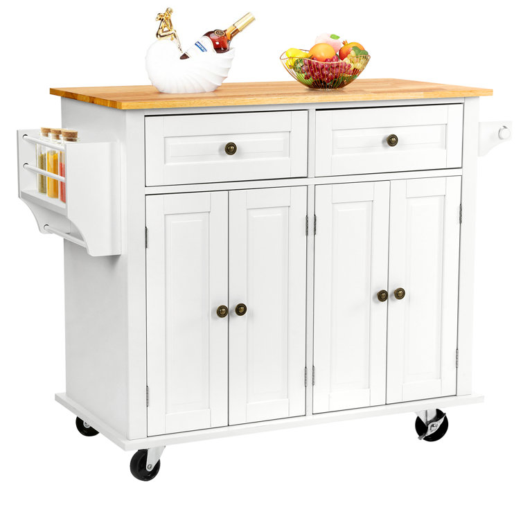 TUSY 43.3 Wide Rolling Kitchen Island with Storage and Solid